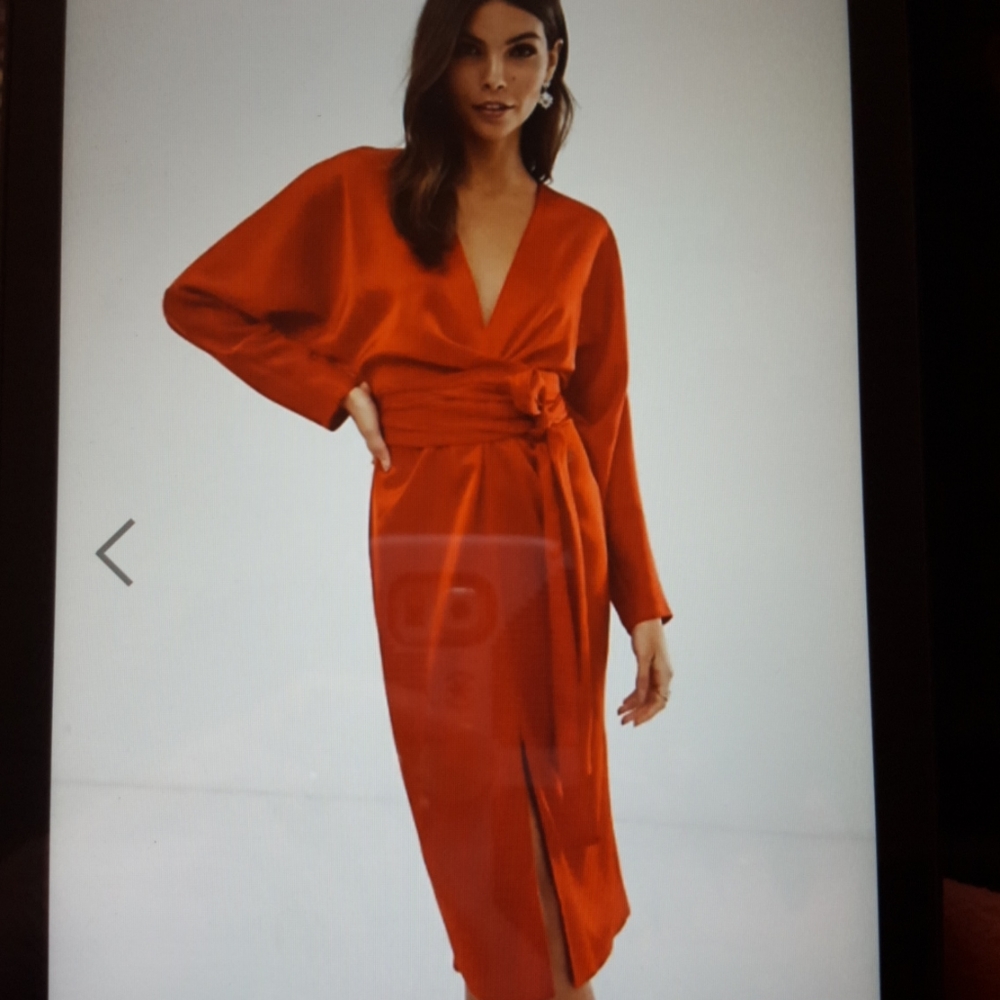 Party dress,wedding guest, wrap front, bat sleeves